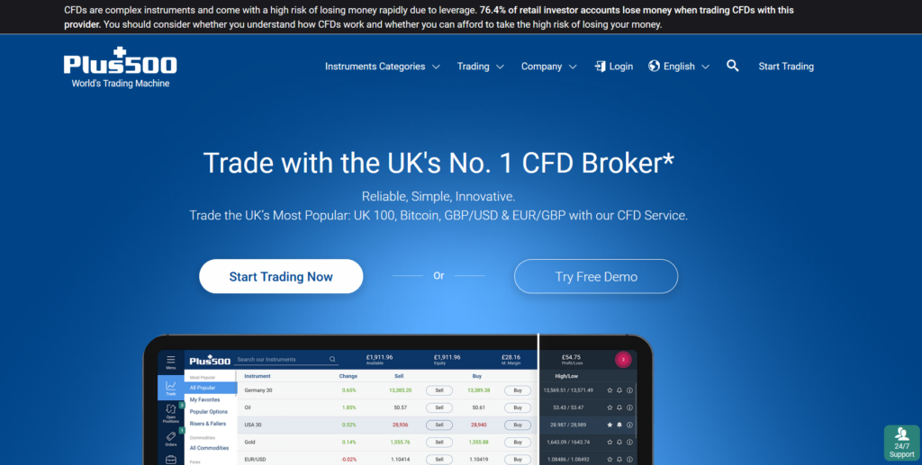 plus500 review homepage